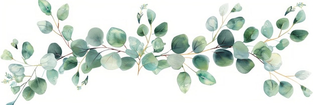 Watercolor Wreath with Eucalyptus Leaves and Branches Generative AI