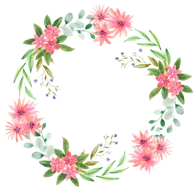 Watercolor wreath with flowers festive bouquets and individual elements of bouquets