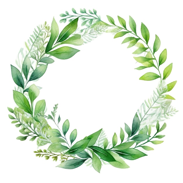 Watercolor wreath with green leaves and the word fern on it.