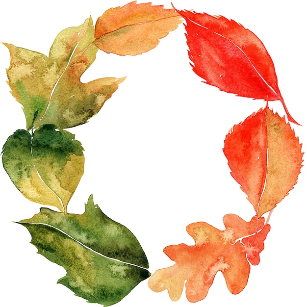 Watercolor wreath with leaves.