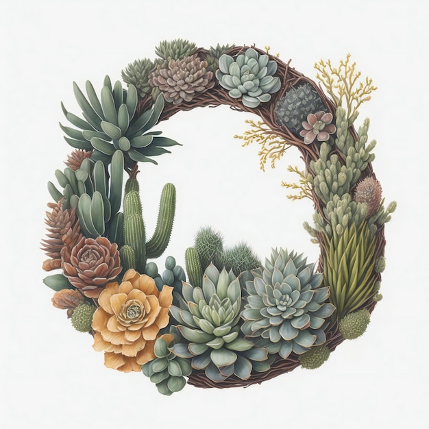 Photo a watercolor wreath with succulents and cacti showcasing a desertinspired theme ai generated