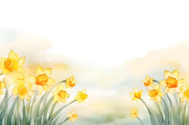 Фото watercolor yellow daffodils flower border background with copy space for banner wallpaper card cover