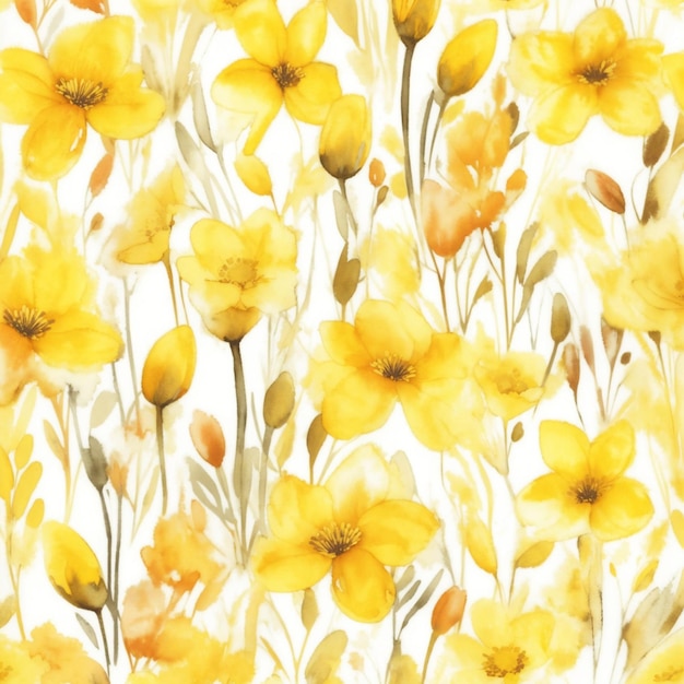 Watercolor yellow flowers textured seamless pattern 1
