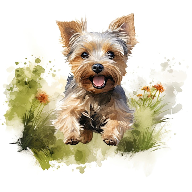 Watercolor Yorkshire Terrier clipart white background