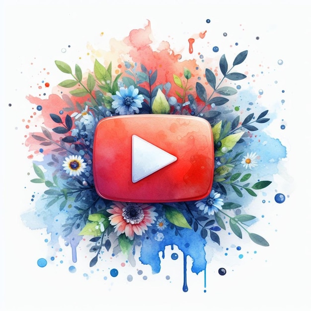 watercolor you tube button logo splash