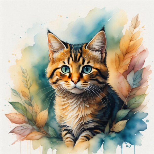 Photo watercolor young cat