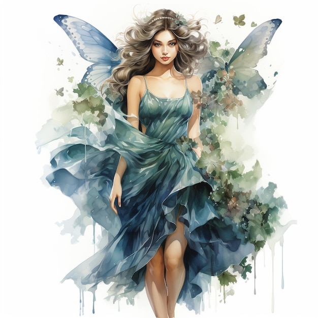 Photo watercolor young fairy girl on white background generative ai