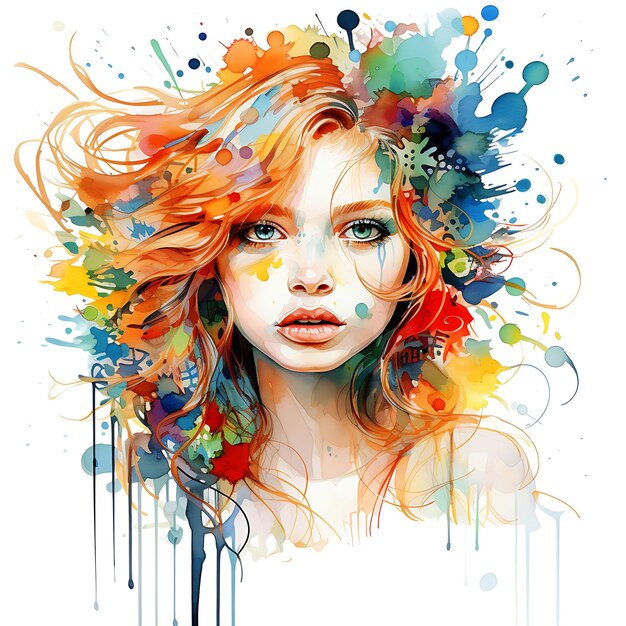 Watercolor of a Young Girl Captivated by the Re Creative Design Digital Native Gen Alpha Futur