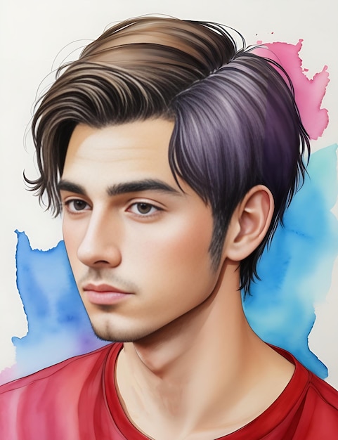 Watercolor young man portrait art