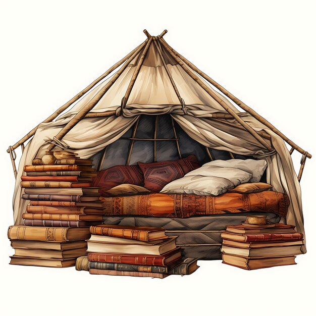 Photo watercolor of yurt book cot in mongolia with buuz reading quarter deerskin cozy place flat tshirt