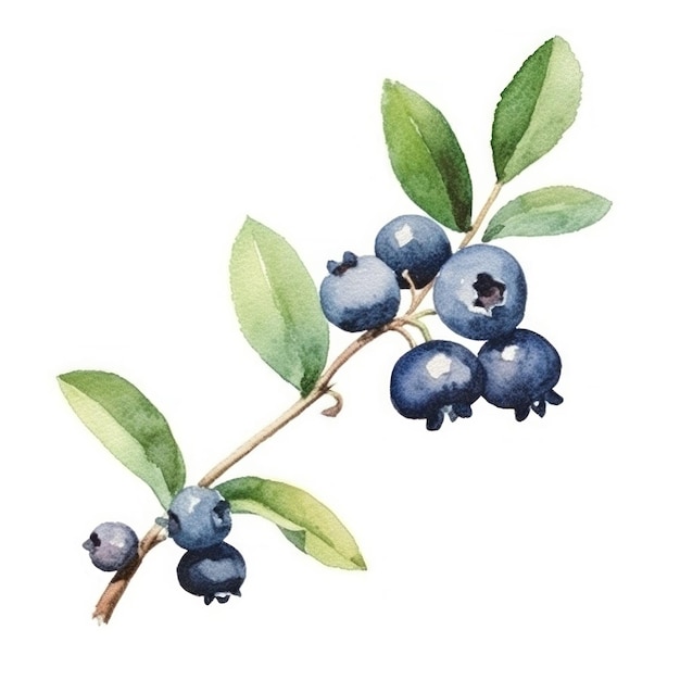 WatercolorBlueberry Isolated Illustration Generative AI