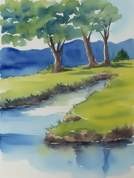 Watercolored nature landscape