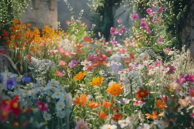 Watercolorinspired garden filled with blooming flo