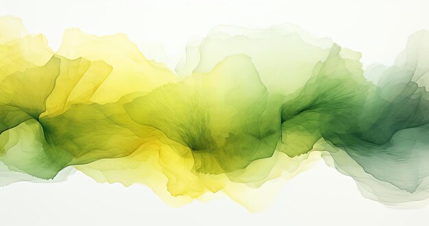 Photo watercolors green and yellow color splash outline illustration in the style of layered organic