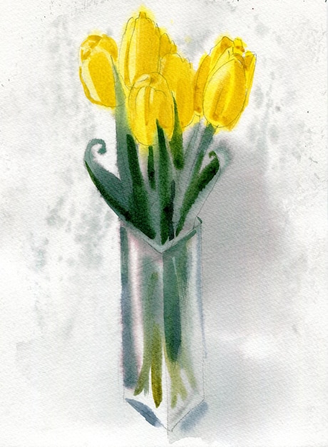 Watercolors illlustration of bouquet with tulip flower