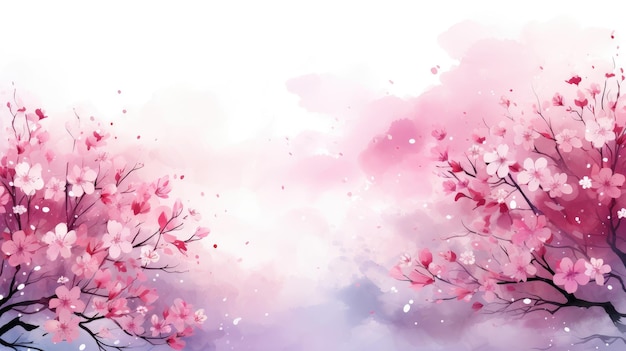 watercolorstyle background depicting blooming cherry blossom trees