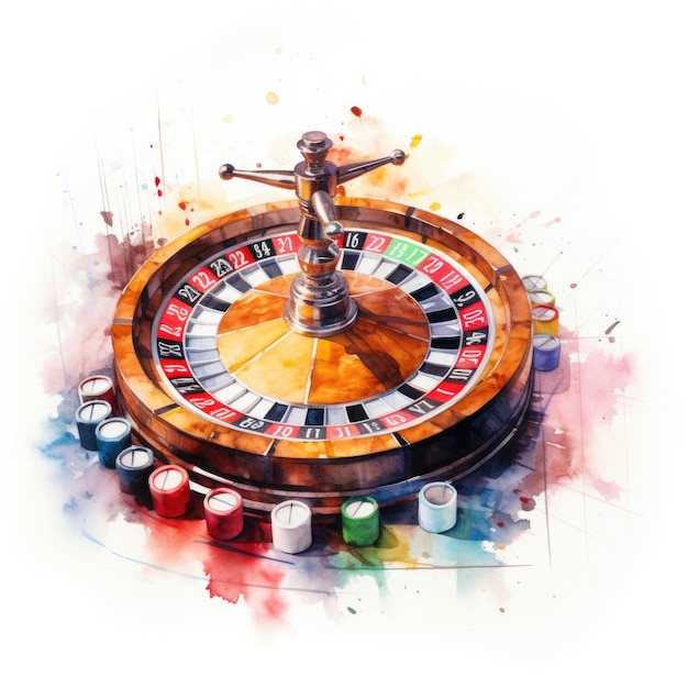 Photo watercolorstyle casino roulette with white background