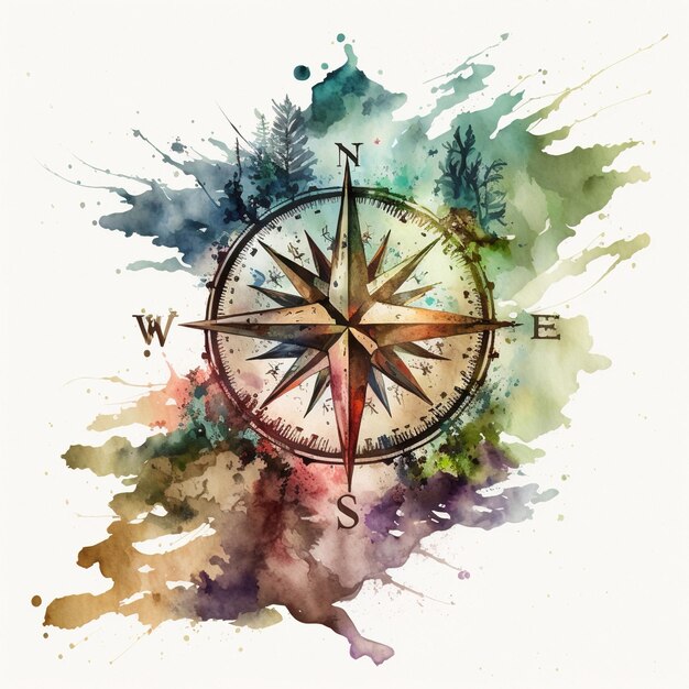 WatercolorStyle Compass Illustration