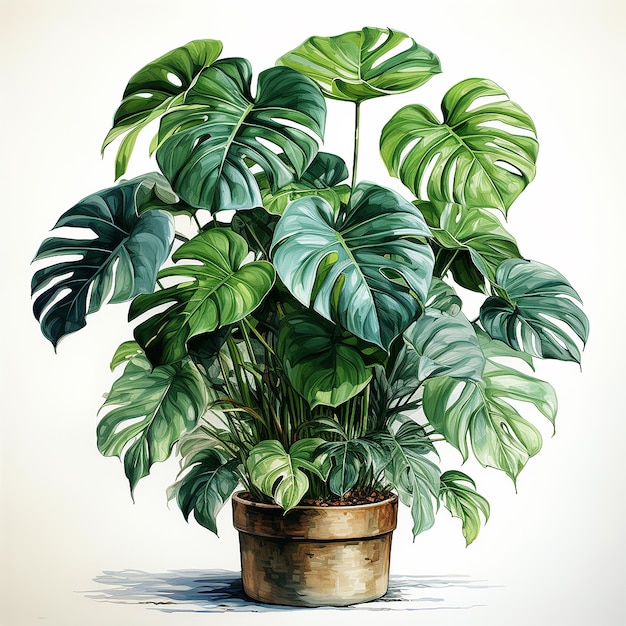 WatercolorStyle Small Monstera in a Pot Clipart Isolated