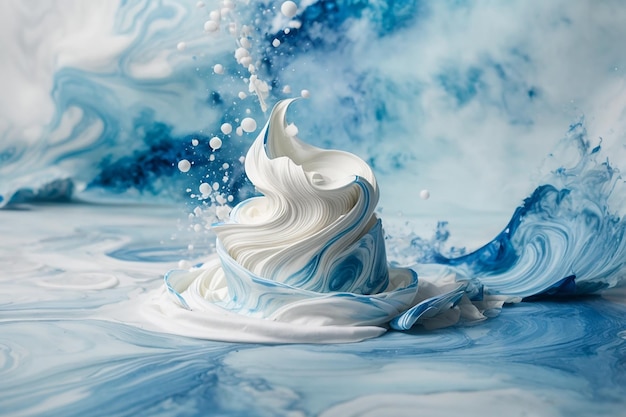 水彩青と白の絵画 抽象的な背景