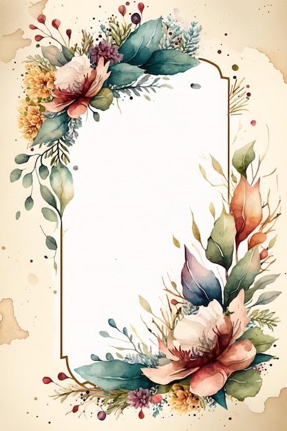 watercolour boho flowers border of a card