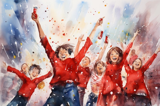Watercolour of christmas party festive merry christmas and happy new year