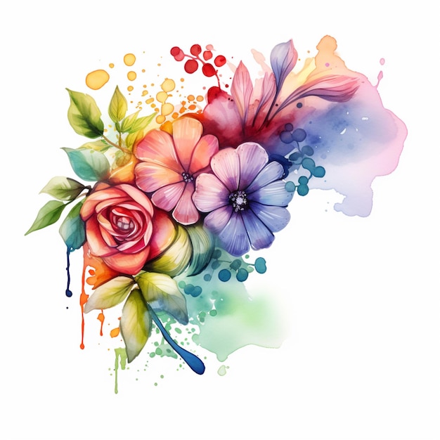 Watercolour corner floral rainbow flowers pictures AI Generated art