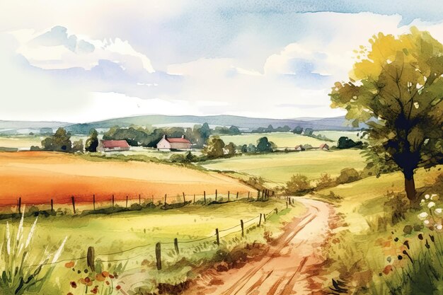 watercolour farmland background