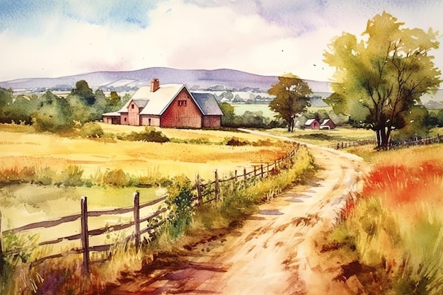 watercolour farmland background