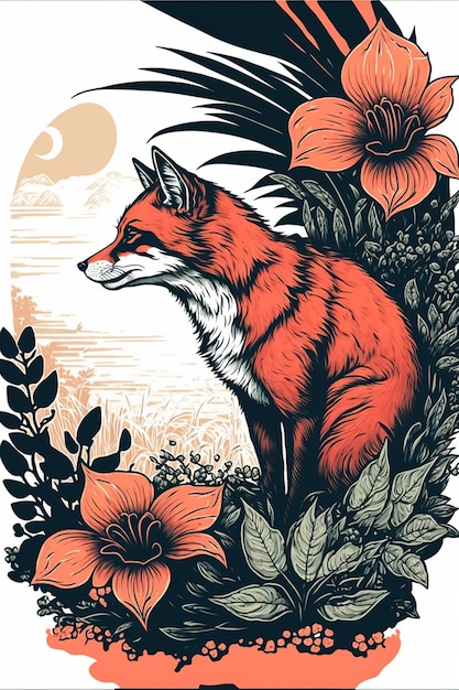 Watercolour Floral Fox