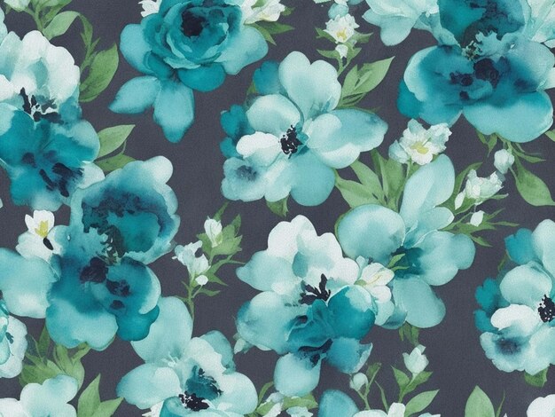 Photo watercolour floral in teal and black seamless pattern