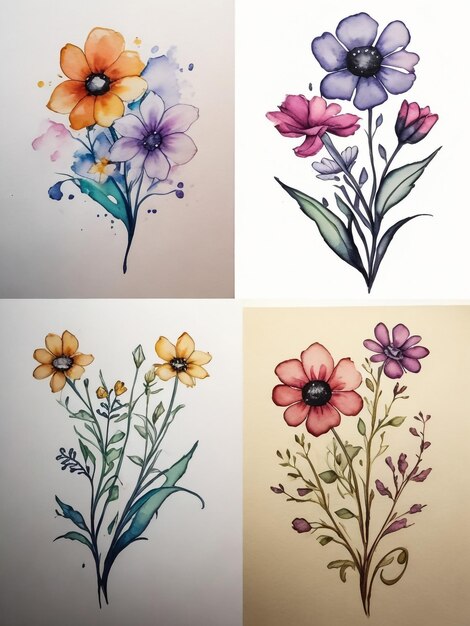 Photo watercolour flowers set botanical set