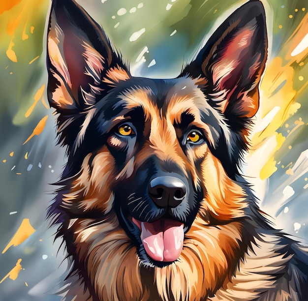 Watercolour German Shepherd portrait