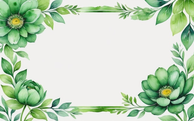 Watercolour green flower frame background