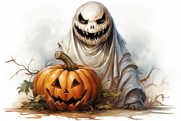 watercolour Halloween ghost Pumpkin