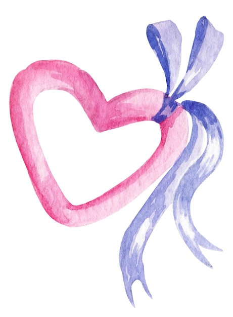 写真 バレンタインデーのテーマの手描きのスケッチピンクと白地にライラック色の水彩画の心
