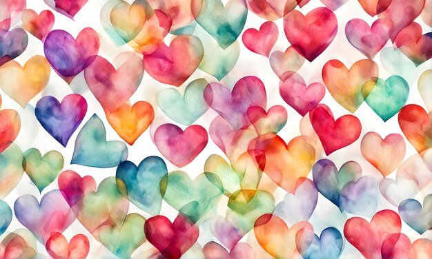 Watercolour hearts background vibrant and romantic