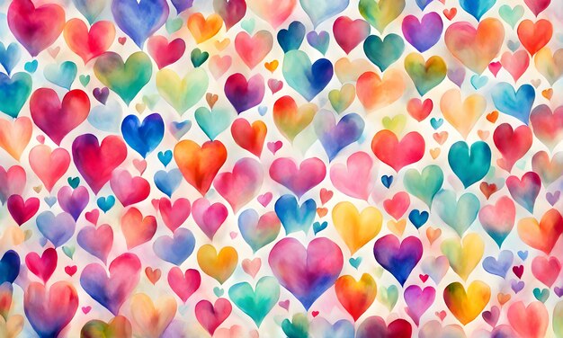 Watercolour hearts background vibrant and romantic