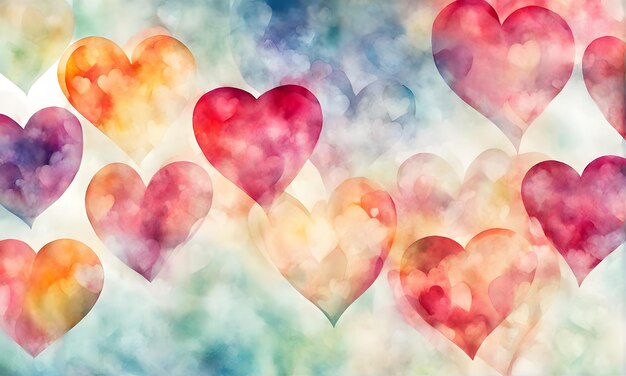 Watercolour hearts background vibrant and romantic