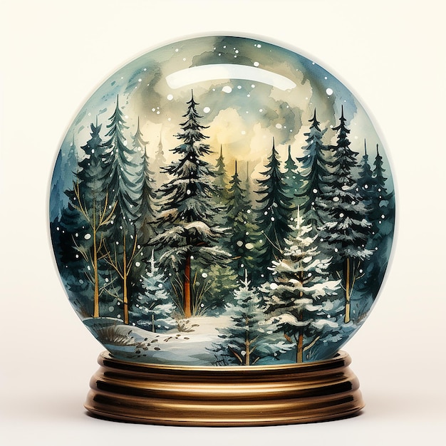 Watercolour_Illustration_of_a_Christmas_Snow_Globe_isola