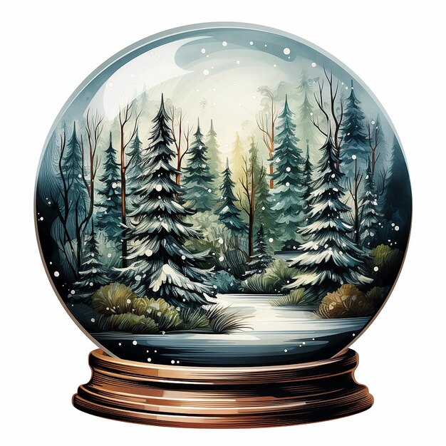 Watercolour_Illustration_of_a_Christmas_Snow_Globe_isola