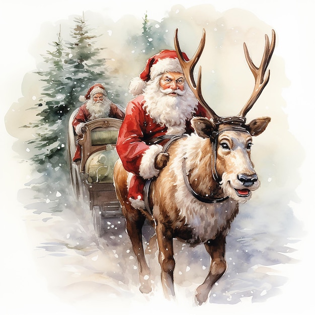 Watercolour_Illustration_of_a_Santa_Claus_with_a_Reindee