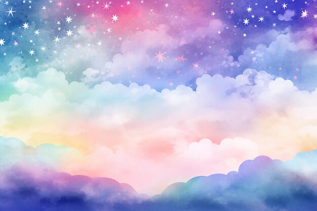 watercolour illustration with rainbow pastel with abstract background