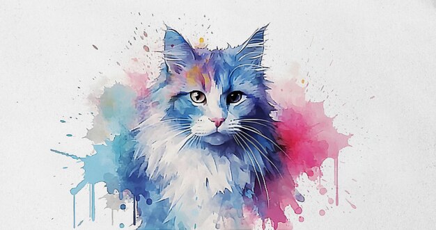 a watercolour illustrations Cute cat