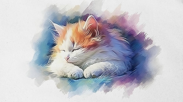 水彩イラスト かわいい猫