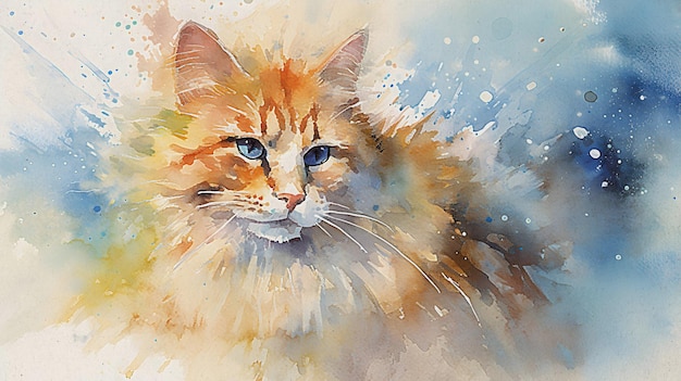 a watercolour illustrations Cute cat