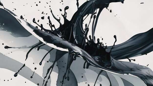 Photo watercolour liquid black splashes on white background