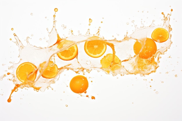 Watercolour liquid orange splashes on white background