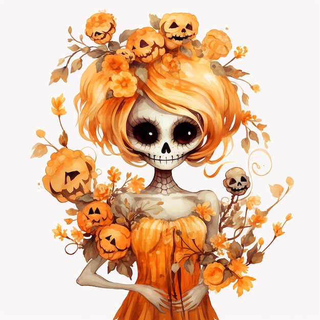 Watercolour Magic Mystical cute skeleton clipart