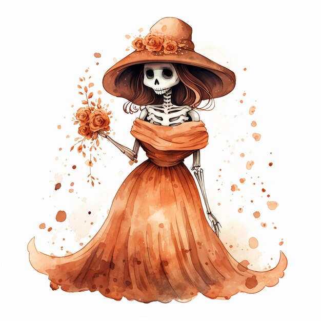 Watercolour Magic Mystical cute skeleton clipart